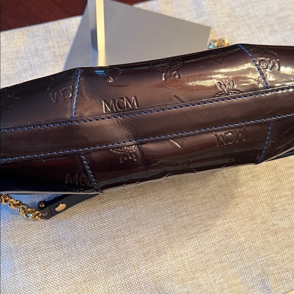 MCM Chocolate Embossed Clutch with Gold Chain - Picture 16 of 17